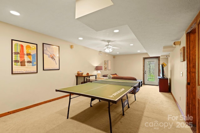 40 Ollis Ridge Ln, Elk Park, NC 28622 - game room featuring light colored carpet, recessed lighting, baseboards, and a ceiling fan