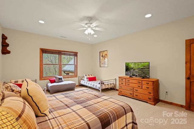 40 Ollis Ridge Ln, Elk Park, NC 28622 - bedroom with light carpet, recessed lighting, baseboards, and a ceiling fan