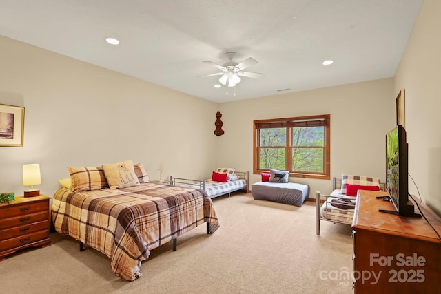 40 Ollis Ridge Ln, Elk Park, NC 28622 - bedroom with light carpet, recessed lighting, and ceiling fan