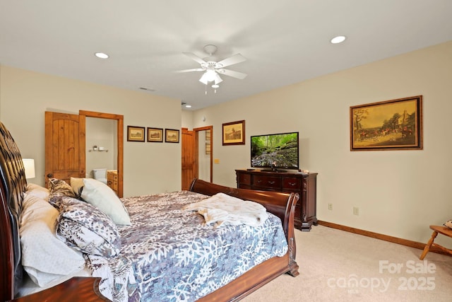 40 Ollis Ridge Ln, Elk Park, NC 28622 - bedroom with light colored carpet, recessed lighting, a ceiling fan, and baseboards