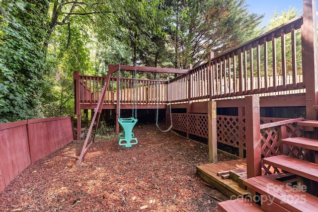 131 Canopy Ct, Mooresville, NC 28115 - view of play area featuring a wooden deck and stairs