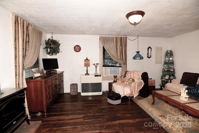 19 Mingus St, Canton, NC 28716 - living room featuring heating unit, wood finished floors, and a textured ceiling