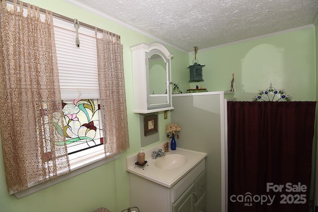 19 Mingus St, Canton, NC 28716 - bathroom with a textured ceiling, vanity, and ornamental molding