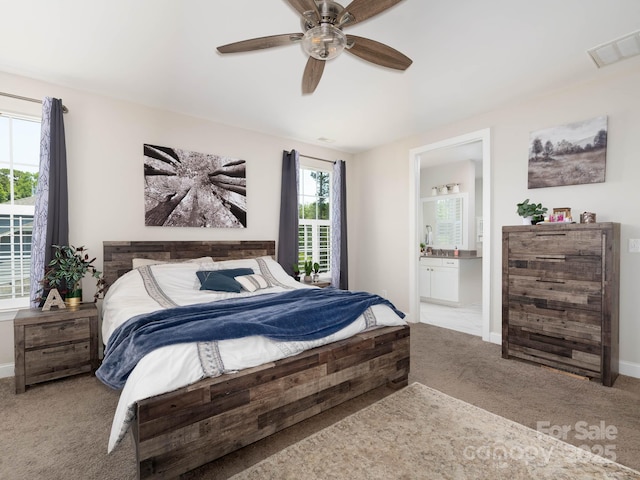 4237 Island Fox Ln, Denver, NC 28037 - bedroom with carpet floors, ensuite bath, and a ceiling fan