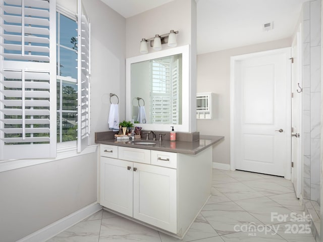 4237 Island Fox Ln, Denver, NC 28037 - bathroom with marble look tiles and vanity