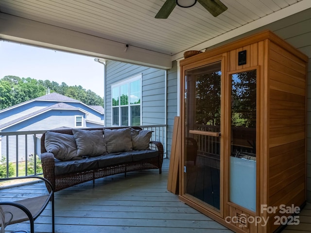 4237 Island Fox Ln, Denver, NC 28037 - deck featuring ceiling fan and outdoor lounge area