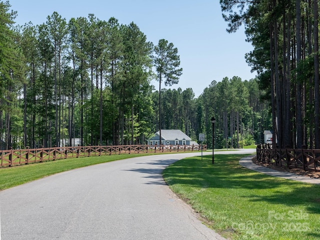 4237 Island Fox Ln, Denver, NC 28037 - view of asphalt street with a forest view and street lighting