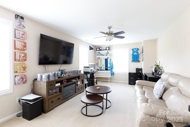2405 Emma Grace Ln, Rock Hill, SC 29732 - carpeted living room with a ceiling fan and baseboards