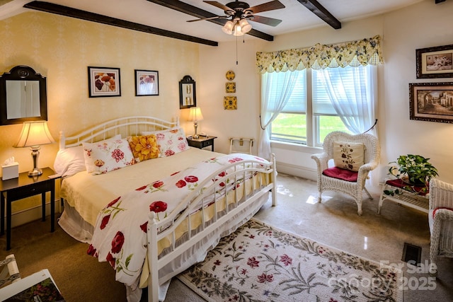 4584 NC Highway 194 S, Banner Elk, NC 28604 - carpeted bedroom with beam ceiling and a ceiling fan
