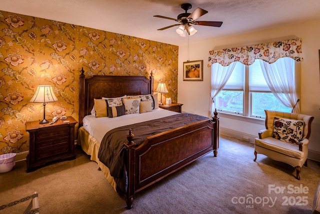 4584 NC Highway 194 S, Banner Elk, NC 28604 - carpeted bedroom featuring wallpapered walls and a ceiling fan