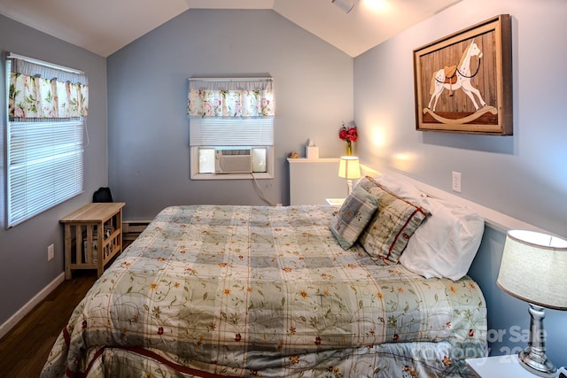 4584 NC Highway 194 S, Banner Elk, NC 28604 - bedroom with dark wood-style floors, cooling unit, and vaulted ceiling