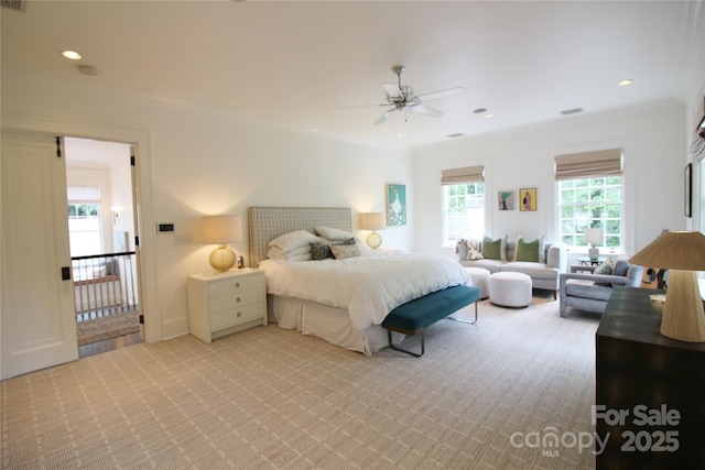 1137 Queens Rd W, Charlotte, NC 28207 - bedroom with recessed lighting, light colored carpet, and a ceiling fan