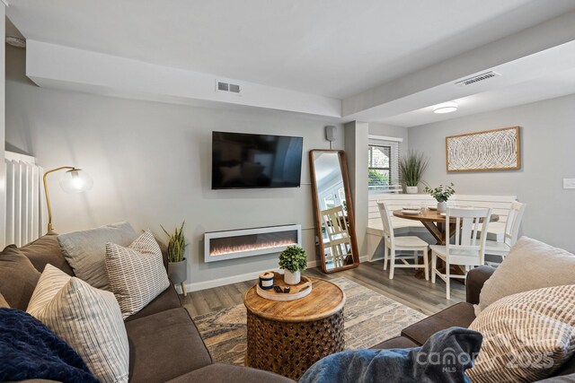 174 Ridge Rd, Lake Lure, NC 28746 - living room with wood finished floors and a glass covered fireplace
