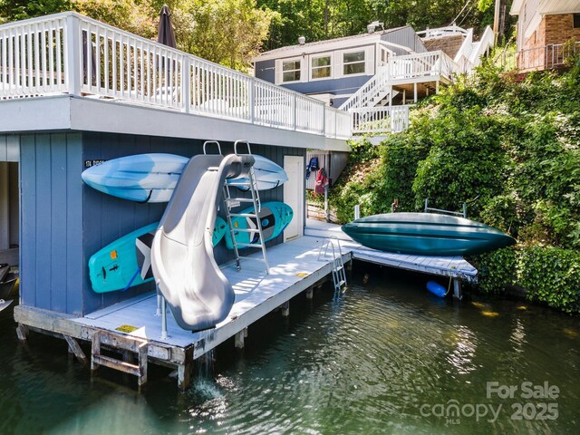 174 Ridge Rd, Lake Lure, NC 28746 - dock featuring a water view and stairs