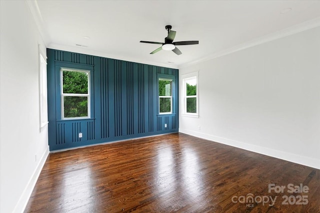 115 Augusta Ln, Shelby, NC 28150 - unfurnished room with plenty of natural light, ornamental molding, wood finished floors, baseboards, and a ceiling fan