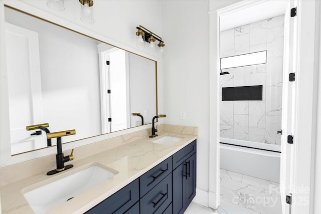 115 Augusta Ln, Shelby, NC 28150 - full bathroom with marble finish flooring, double vanity, and shower / bath combination