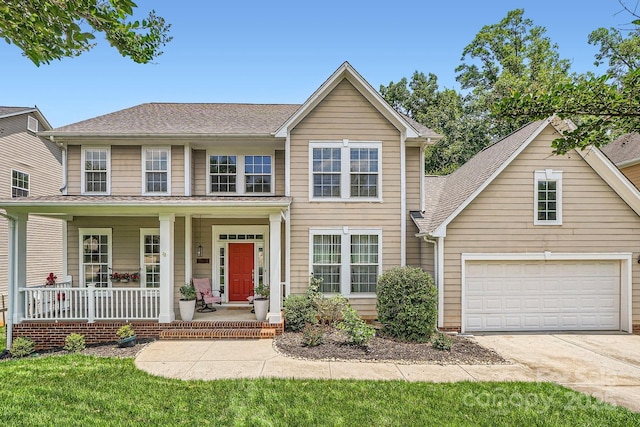 5832 Lagrande Dr, Charlotte, NC 28269 - traditional home with covered porch, driveway, and roof with shingles