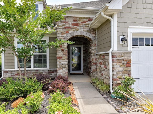8035 Pastime Ln, Clover, SC 29710 - doorway to property featuring stone siding and a shingled roof