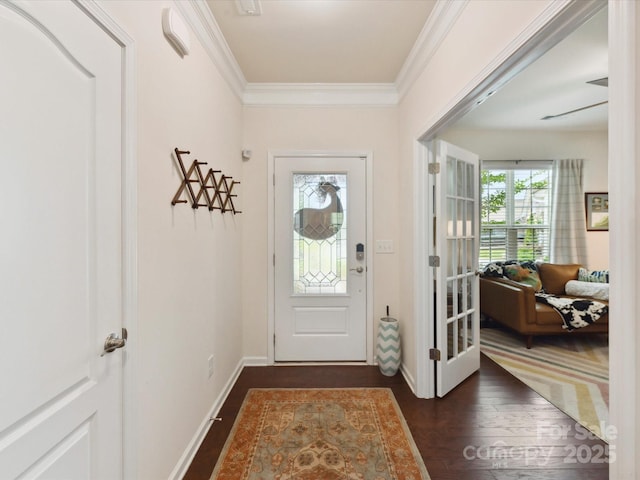 8035 Pastime Ln, Clover, SC 29710 - entryway featuring dark wood-style flooring and crown molding