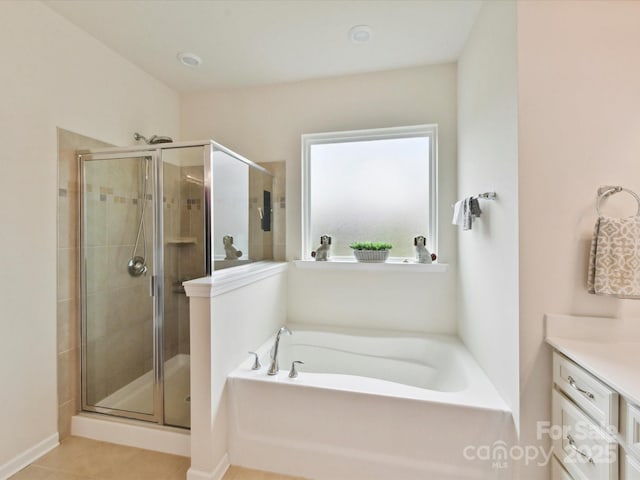 8035 Pastime Ln, Clover, SC 29710 - bathroom with a bath, a stall shower, and vanity
