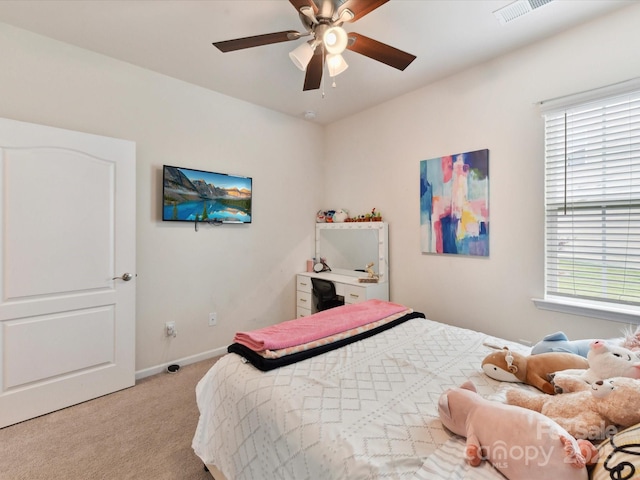 8035 Pastime Ln, Clover, SC 29710 - bedroom with light carpet, multiple windows, and a ceiling fan