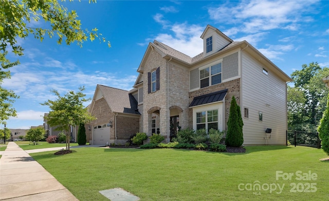 11313 Limehurst Pl, Charlotte, NC 28278 - view of front of property featuring a garage, a front lawn, and stone siding