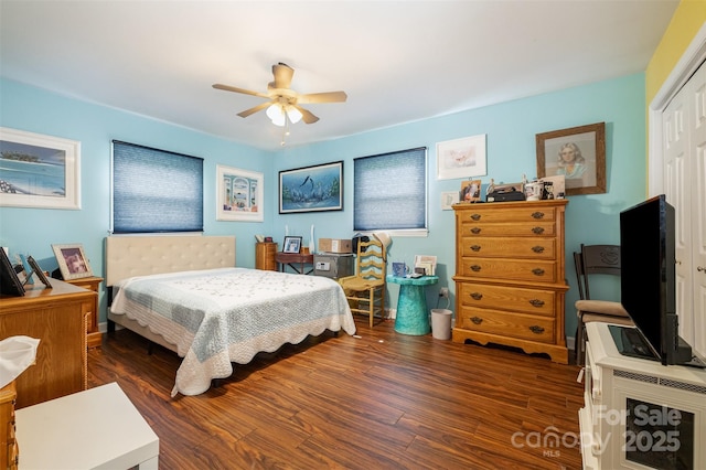 19924 Floral Ln, Cornelius, NC 28031 - bedroom featuring a closet, wood finished floors, and ceiling fan