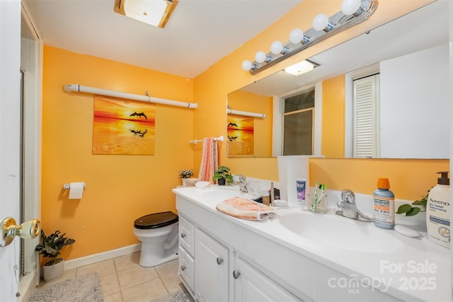 19924 Floral Ln, Cornelius, NC 28031 - full bath featuring double vanity, a stall shower, and tile patterned flooring