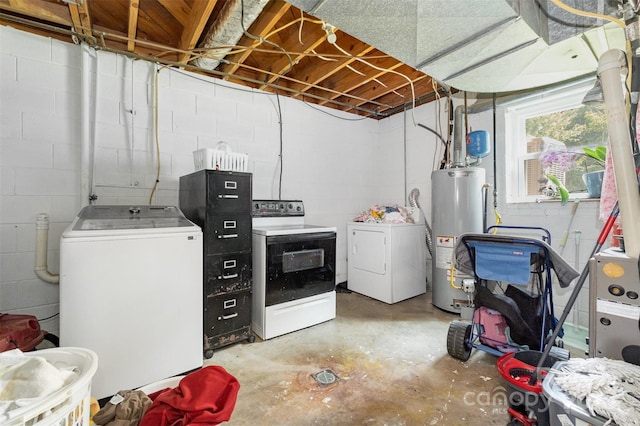 19924 Floral Ln, Cornelius, NC 28031 - below grade area with washer and dryer, gas water heater, and concrete block wall