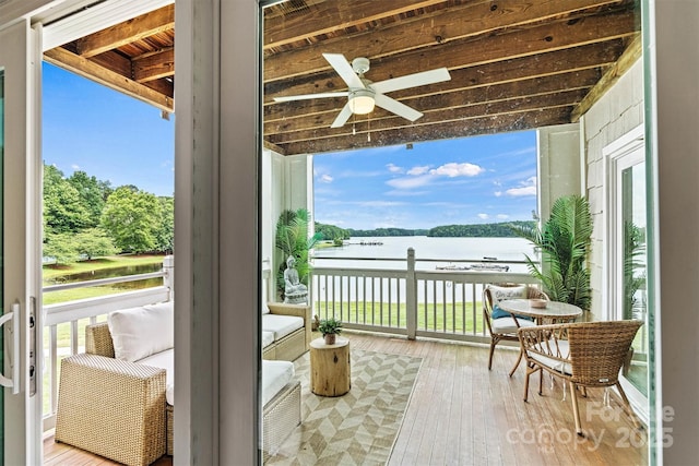860 Jetton St Unit 59, Davidson, NC 28036 - balcony with a water view and a ceiling fan