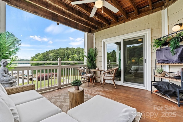 860 Jetton St Unit 59, Davidson, NC 28036 - wooden terrace featuring a ceiling fan