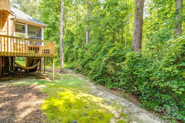 1 Loggerhead Dr, Columbia, SC 29229 - view of yard featuring a deck, a sunroom, and stairway