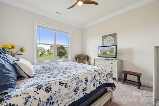 12410 Franklin Park Ln, Huntersville, NC 28078 - bedroom featuring ornamental molding, light colored carpet, and ceiling fan