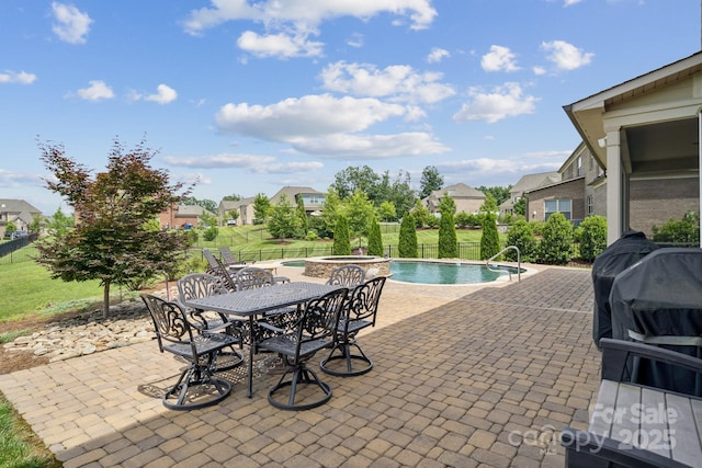 12410 Franklin Park Ln, Huntersville, NC 28078 - view of pool with a patio area, a fenced backyard, a residential view, and a pool with connected hot tub