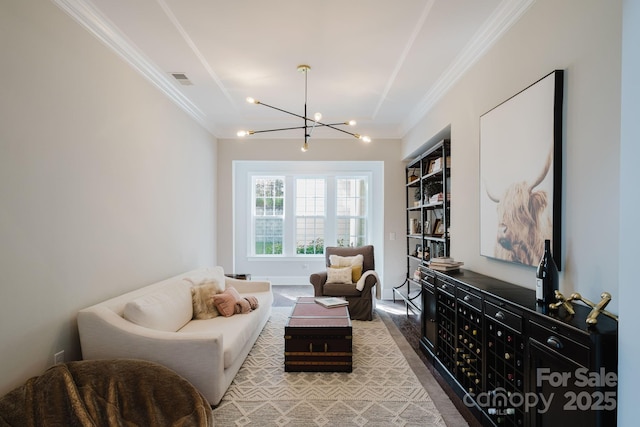 15103 Cimarron Hills Ln, Charlotte, NC 28278 - living area with crown molding and a chandelier