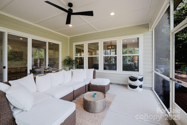 15103 Cimarron Hills Ln, Charlotte, NC 28278 - sunroom / solarium featuring ceiling fan and an outdoor hangout area