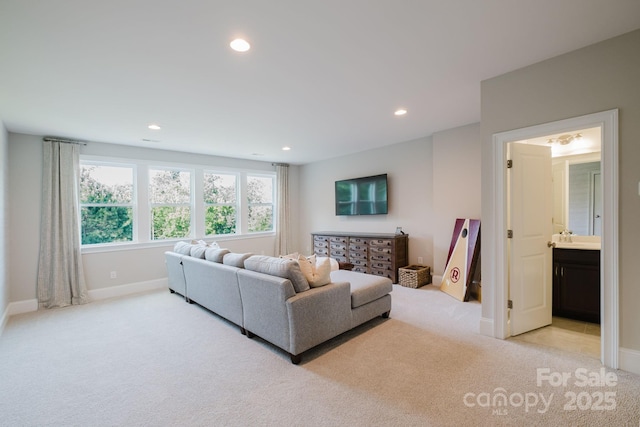 15103 Cimarron Hills Ln, Charlotte, NC 28278 - living area with light carpet, baseboards, and recessed lighting