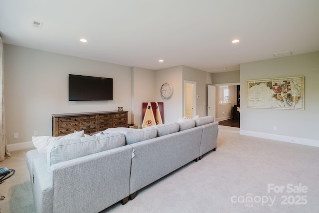 15103 Cimarron Hills Ln, Charlotte, NC 28278 - living room with light colored carpet, baseboards, and recessed lighting