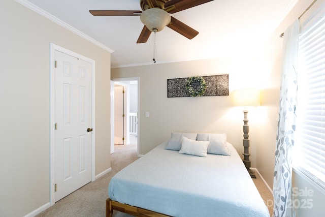 27092 Village Dr, Tega Cay, SC 29708 - bedroom with light colored carpet, crown molding, and ceiling fan