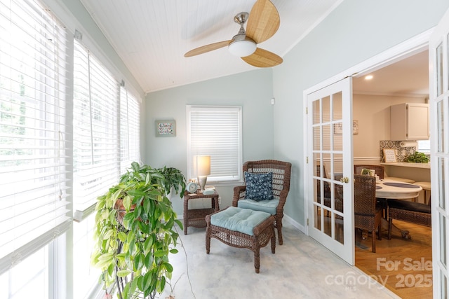 27092 Village Dr, Tega Cay, SC 29708 - sitting room with ceiling fan and lofted ceiling