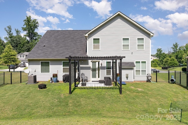 2606 Cheverny Pl, Concord, NC 28027 - back of property with a pergola, a fenced backyard, a fire pit, and a patio