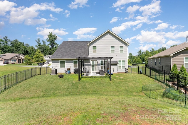 2606 Cheverny Pl, Concord, NC 28027 - back of house with a pergola, a fenced backyard, and a fire pit