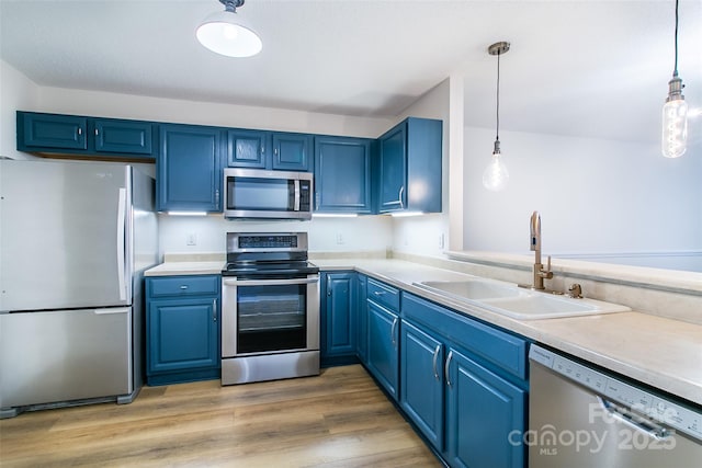 234 Wash Creek Dr Unit B, Hendersonville, NC 28739 - kitchen featuring stainless steel appliances, blue cabinetry, and light countertops