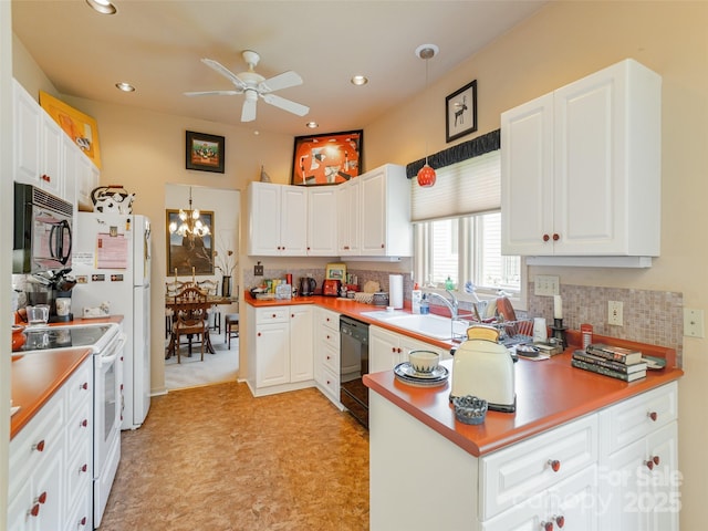12 Country Meadows Ln, Hendersonville, NC 28792 - kitchen with black appliances, ceiling fan, light flooring, white cabinetry, and recessed lighting