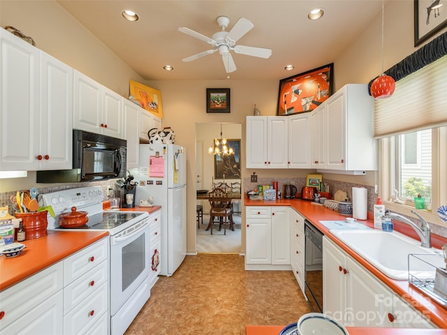 12 Country Meadows Ln, Hendersonville, NC 28792 - kitchen featuring black appliances, recessed lighting, white cabinets, light countertops, and a ceiling fan