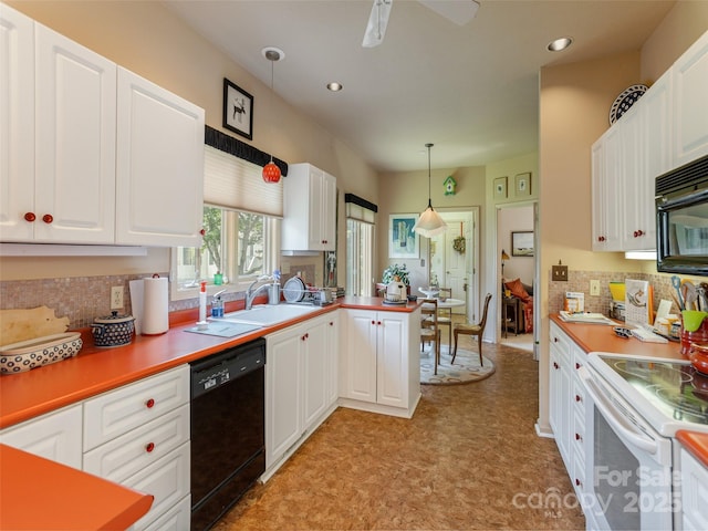 12 Country Meadows Ln, Hendersonville, NC 28792 - kitchen featuring black appliances, light flooring, backsplash, white cabinets, and recessed lighting