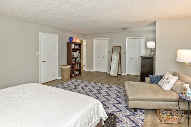 503 Crowfields Ln, Asheville, NC 28803 - bedroom featuring wood finished floors, two closets, and a textured ceiling
