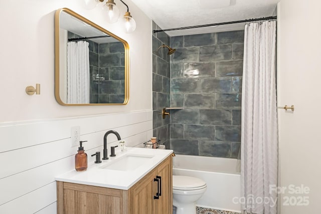 487 Duncan Creek Rd, Fletcher, NC 28732 - full bathroom featuring vanity, shower / bathtub combination with curtain, and tile walls