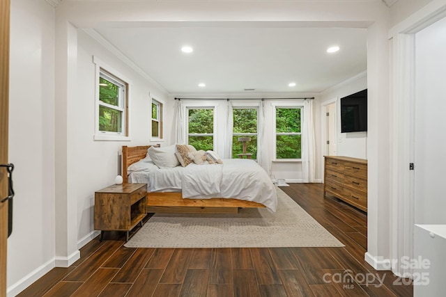 487 Duncan Creek Rd, Fletcher, NC 28732 - bedroom featuring ornamental molding, dark wood finished floors, and recessed lighting