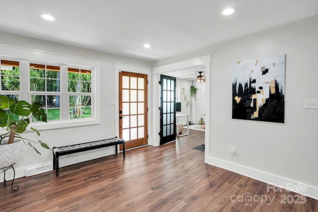 316 Wade Hampton Dr, Matthews, NC 28104 - foyer featuring wood finished floors, baseboards, ceiling fan, and recessed lighting